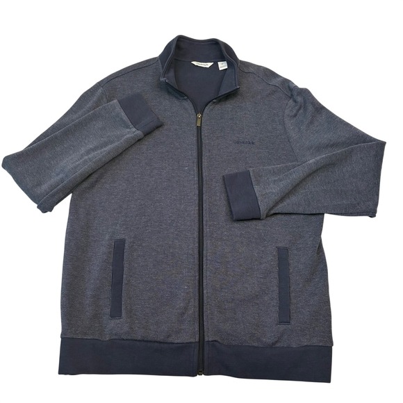 Calvin Klein Other - Calvin Klein Full Zip Sweater Mens Large Navy Blue Heather Mock Neck Casual Logo